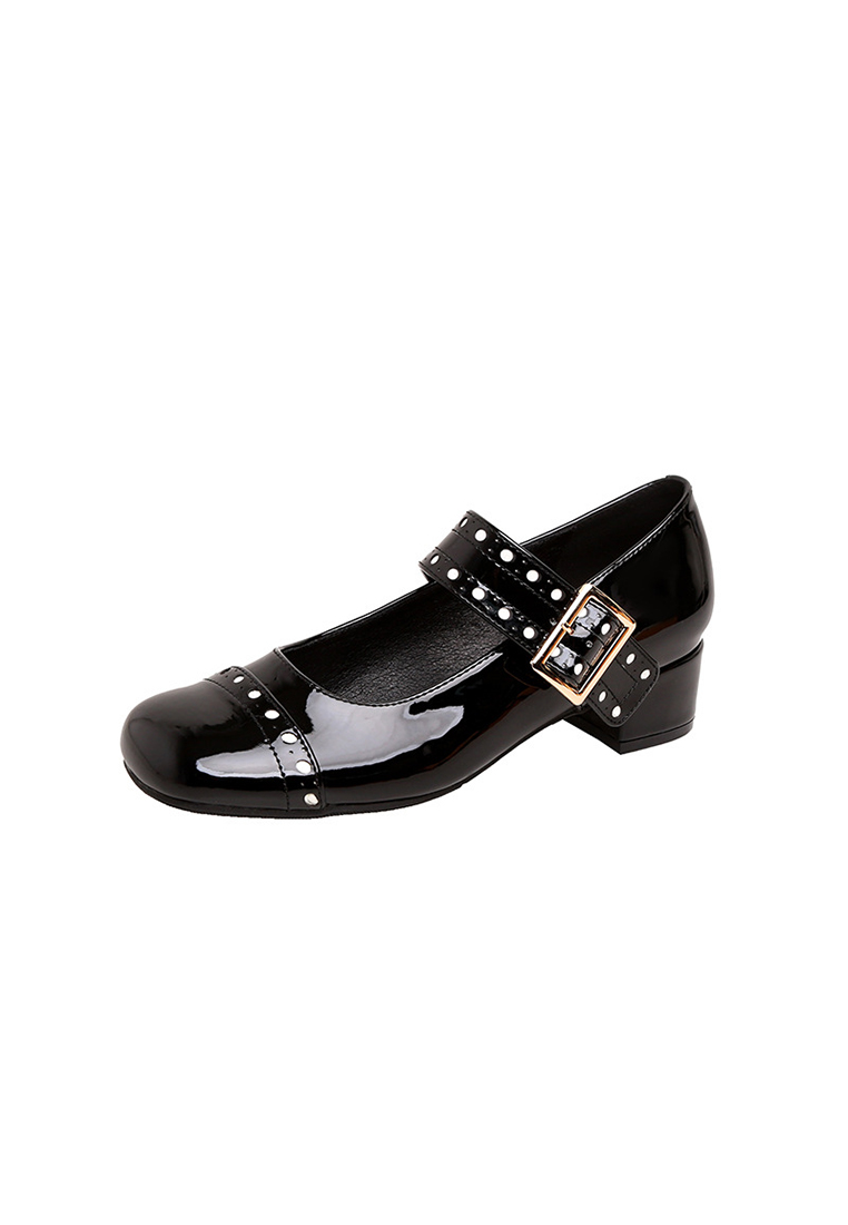 Early spring metal belt buckle Mary Jane thick heel shoes CA25051602BK