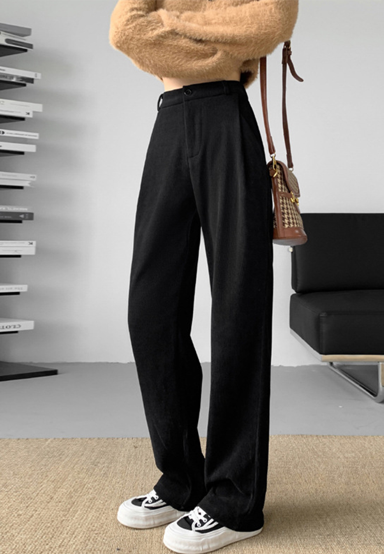 Chenille corduroy solid color high waist drape casual pants A110604BL