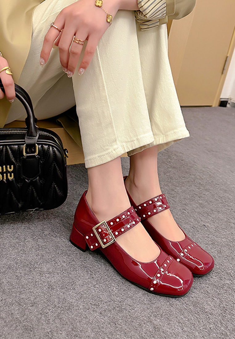 Early spring metal belt buckle Mary Jane thick heel shoes CA25051602BK