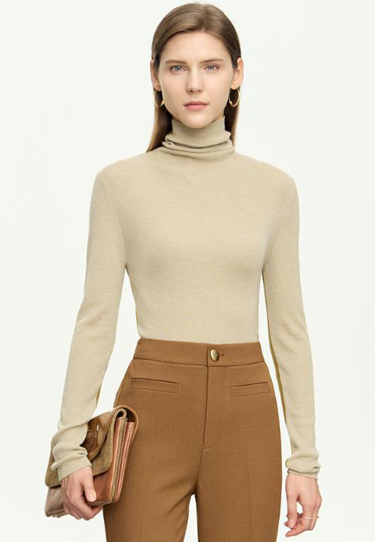 Contrast color simple wool blend sweater knitted bottoming shirt CA120404GY