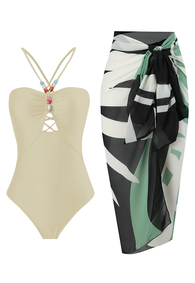 2025 French Chiffon Skirt One-Piece Swimsuit Set CA25030504GR