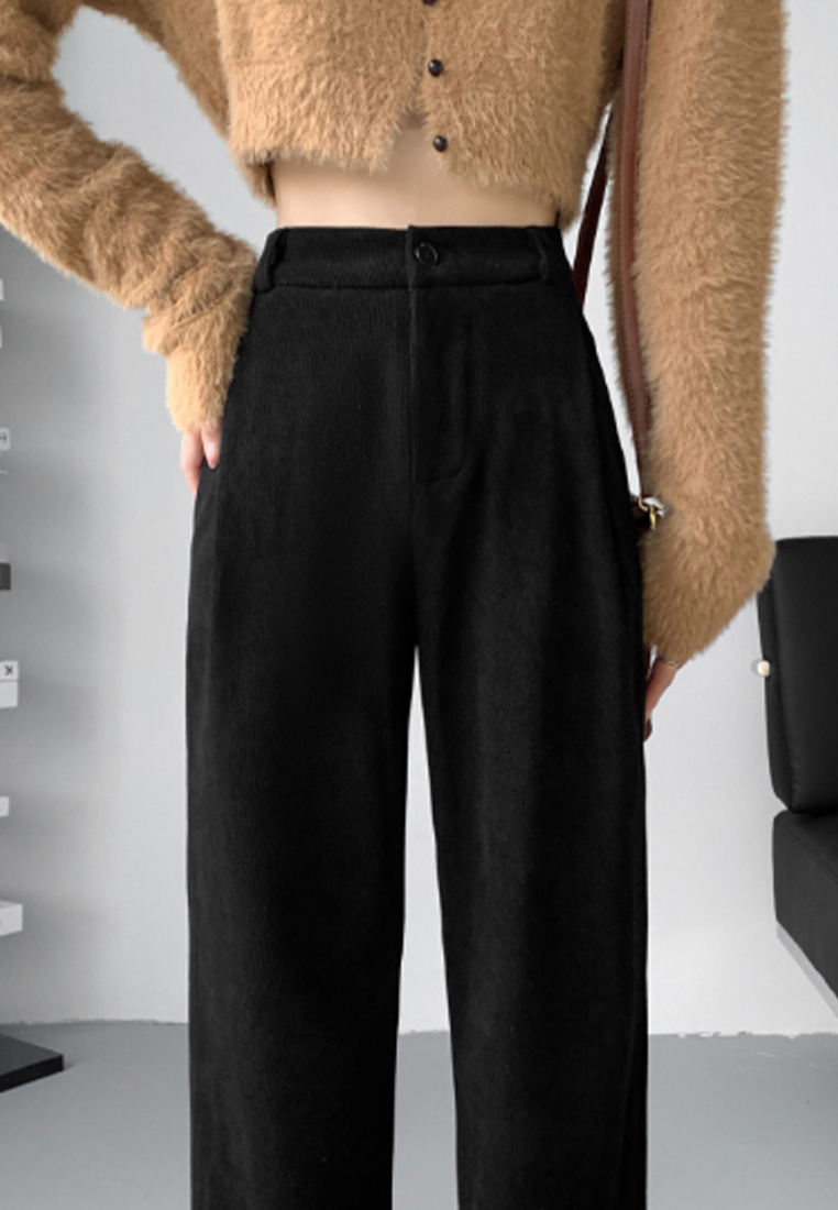 Chenille corduroy solid color high waist drape casual pants A110604BL