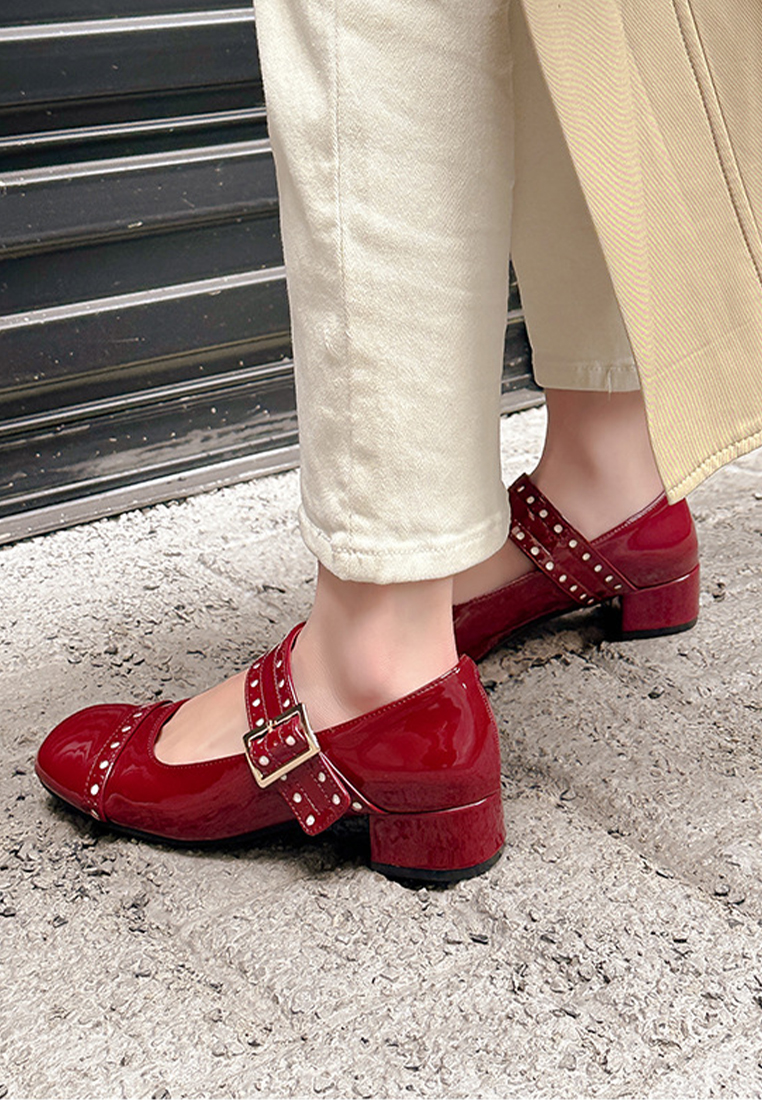 Early spring metal belt buckle Mary Jane thick heel shoes CA25051602BK