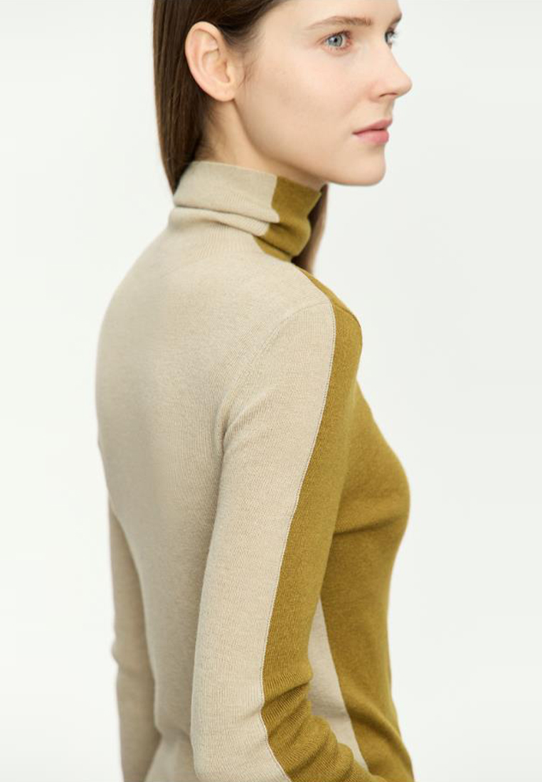 Contrast color simple wool blend sweater knitted bottoming shirt CA120404GY
