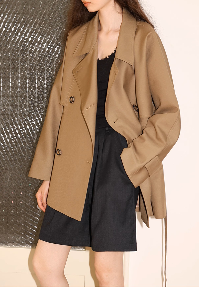 Classic Twill Lapel Short Trench Coat CA25102404W