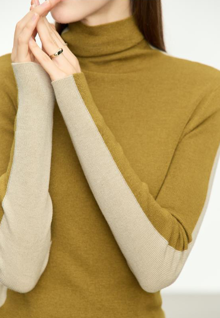 Contrast color simple wool blend sweater knitted bottoming shirt CA120404GY