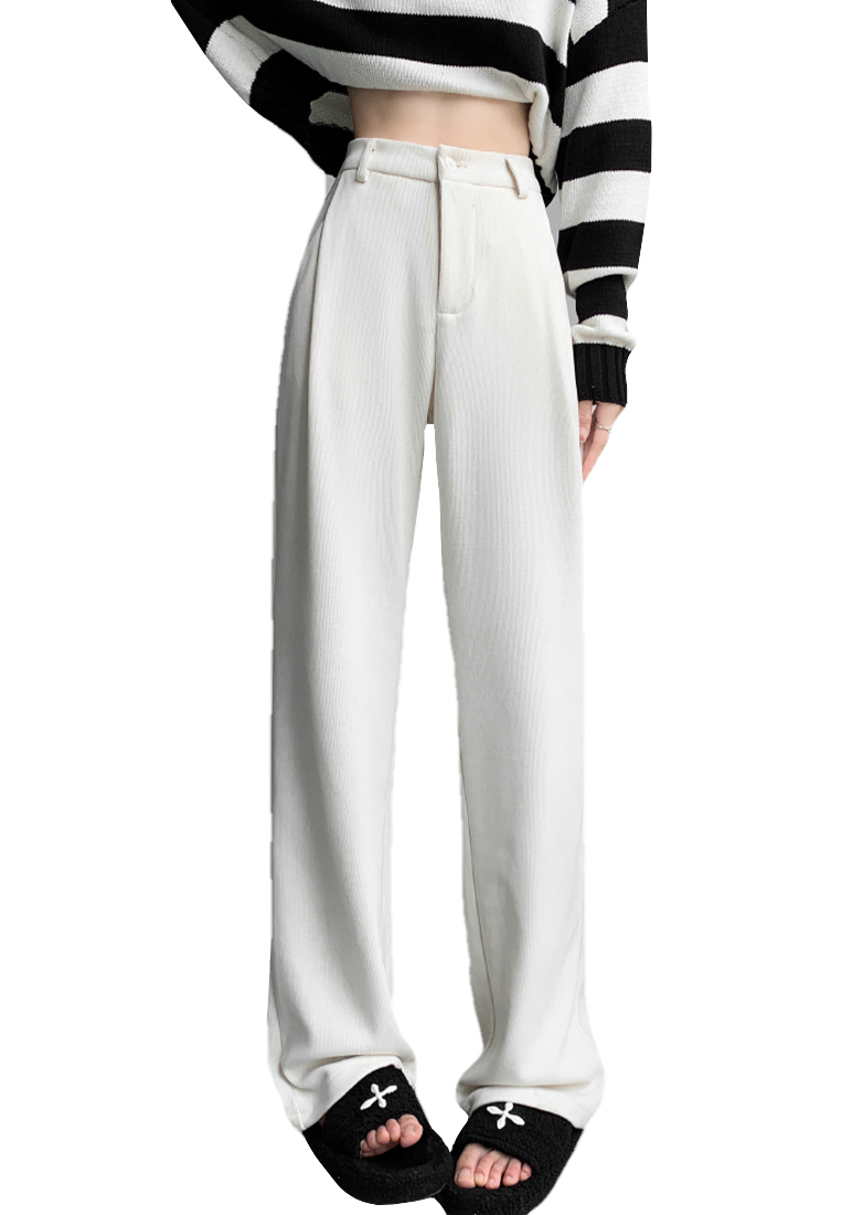 Chenille corduroy solid color high waist drape casual pants A110604BL