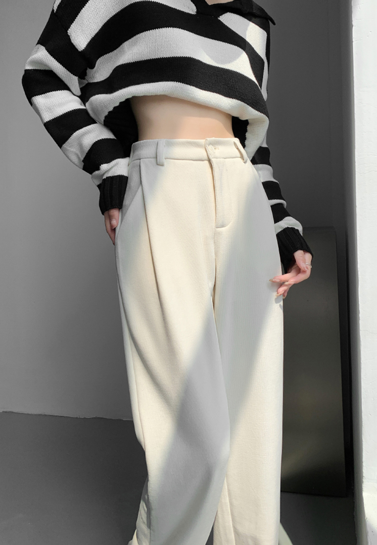 Chenille corduroy solid color high waist drape casual pants A110604BL