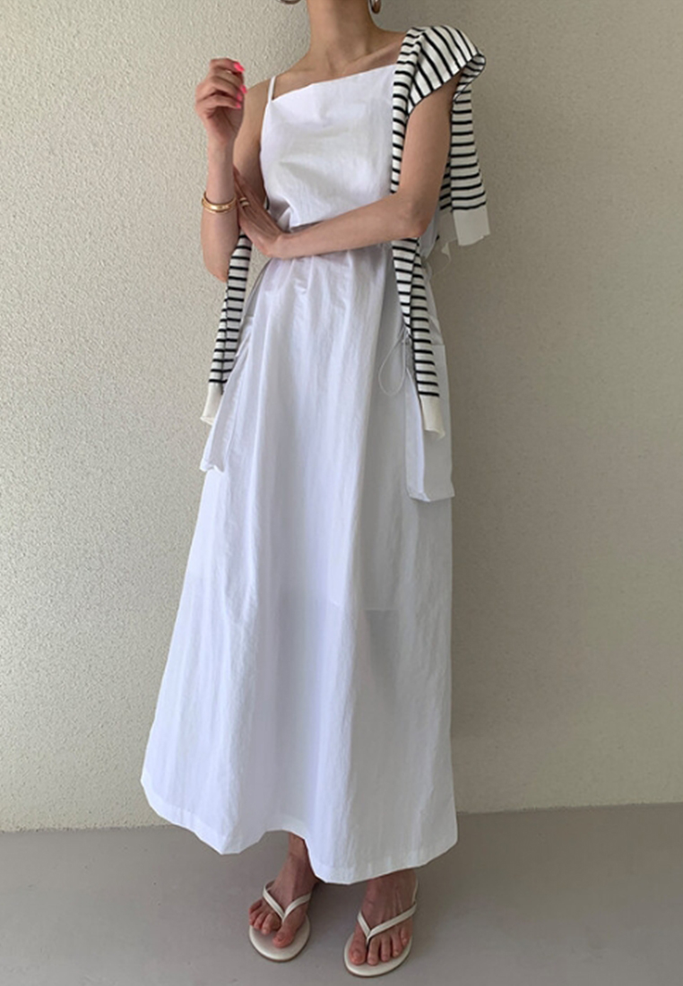 New summer large pocket drawstring waist suspender dress CA24062004W