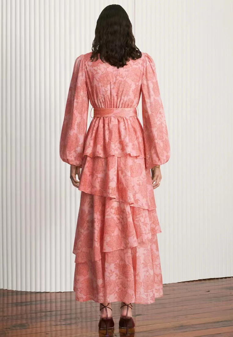 2024 Autumn V-neck lantern sleeve temperament long dress CA24081604PI