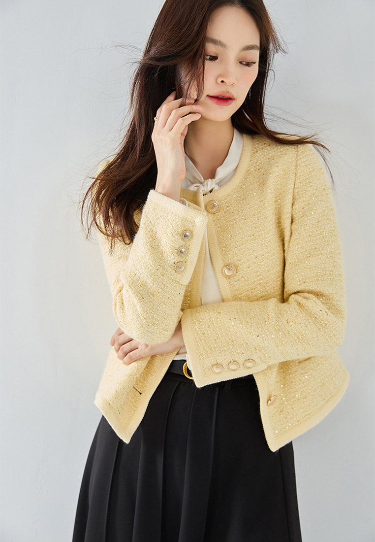 New button patterned sequin top for autumn CA24091104YE