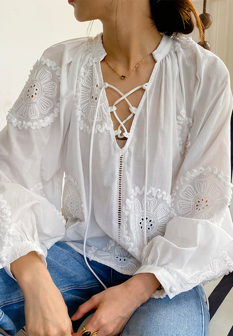 New autumn long-sleeved sun-proof French white shirt CA25100904W