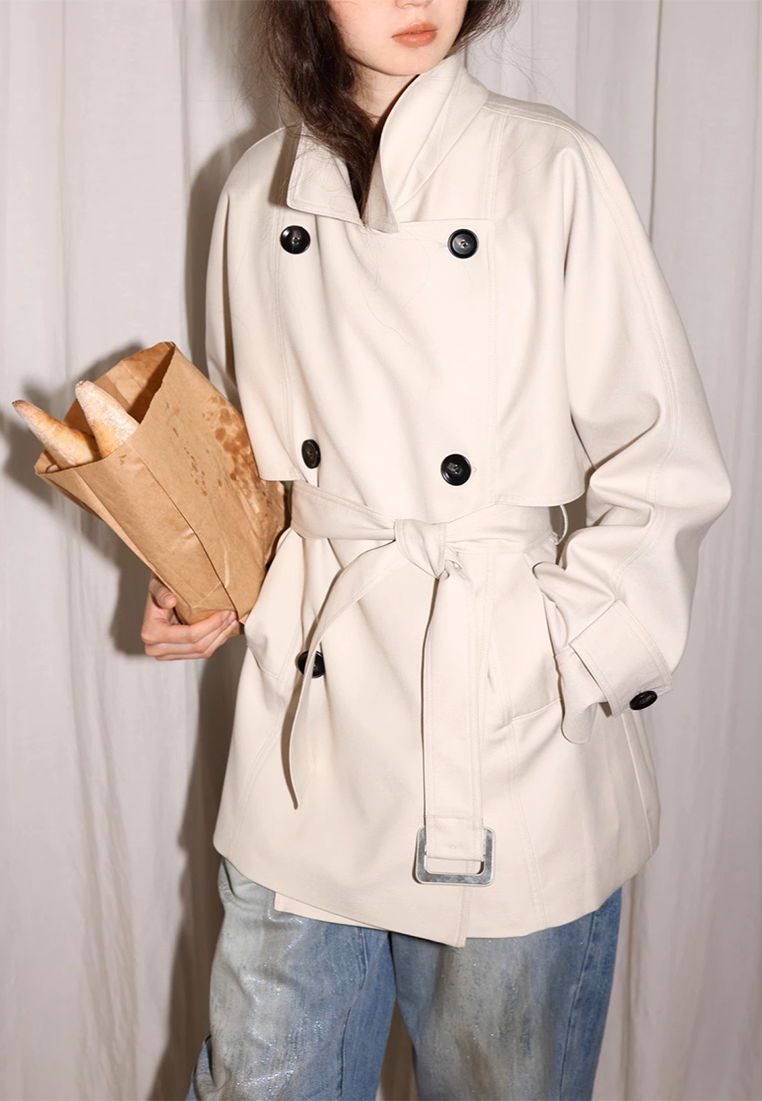 Classic Twill Lapel Short Trench Coat CA25102404W