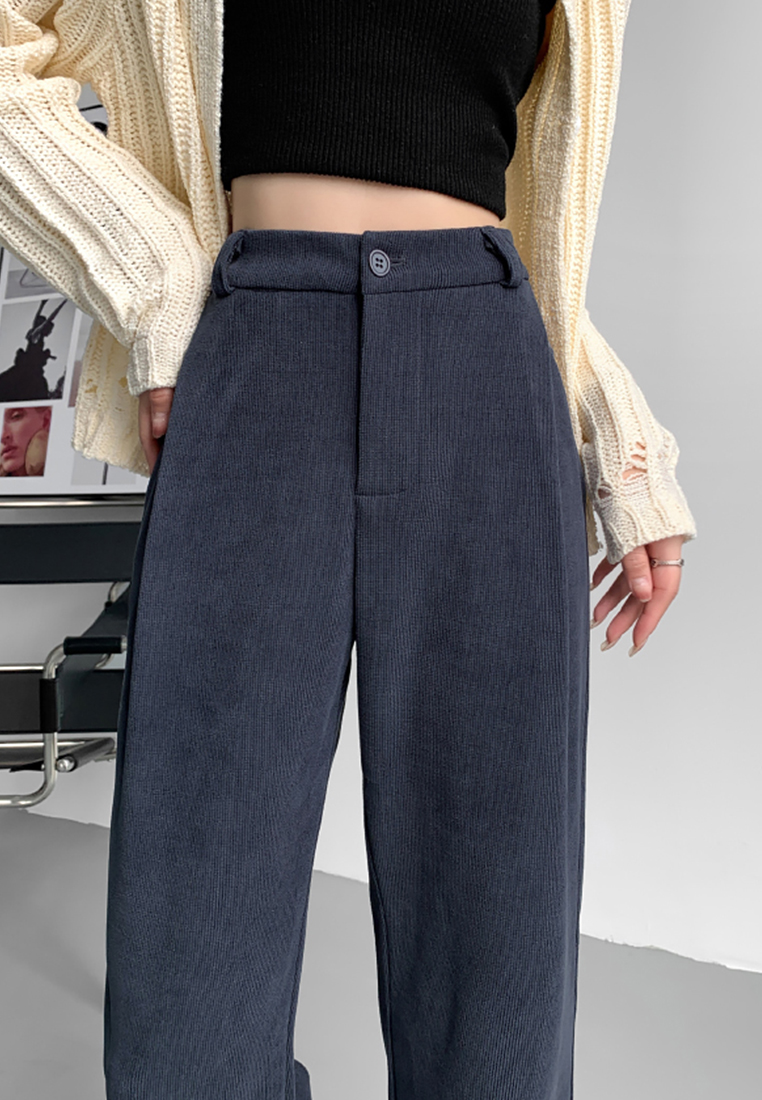 Chenille corduroy solid color high waist drape casual pants A110604BL