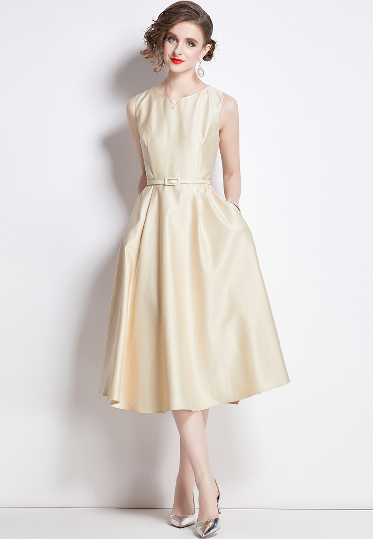 2024 Sleeveless Round Neck Waist Slimming Mid length Dress CA4021904BE