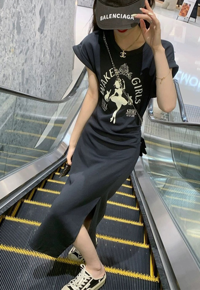 Striped vest summer loose casual sleeveless vest long dress CA24050605