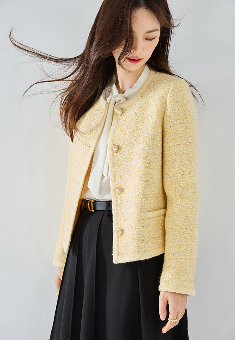 New button patterned sequin top for autumn CA24091104YE