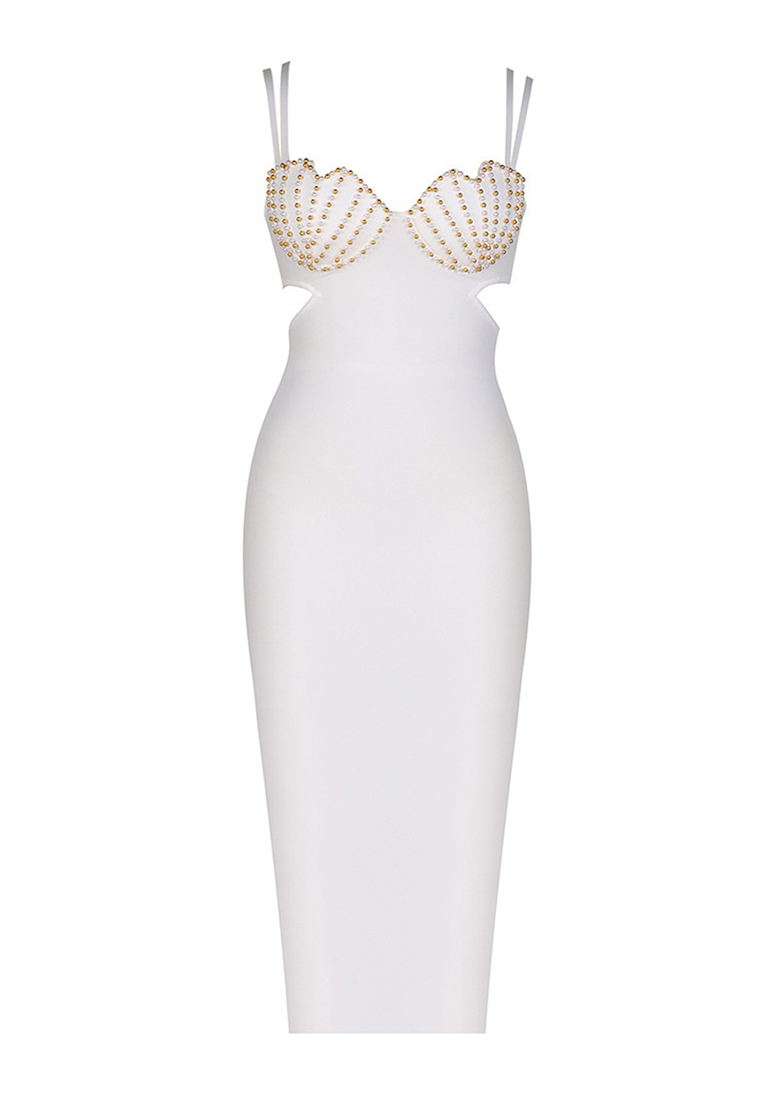 Elegant sleeveless slim fit suspender dress with hip wrap CA242111904W