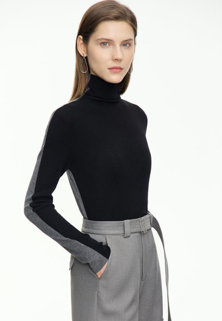 Contrast color simple wool blend sweater knitted bottoming shirt CA120404GY