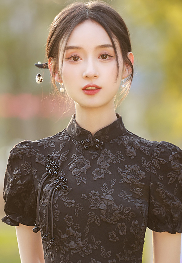 New black fishtail short fashion cheongsam dress CA122704