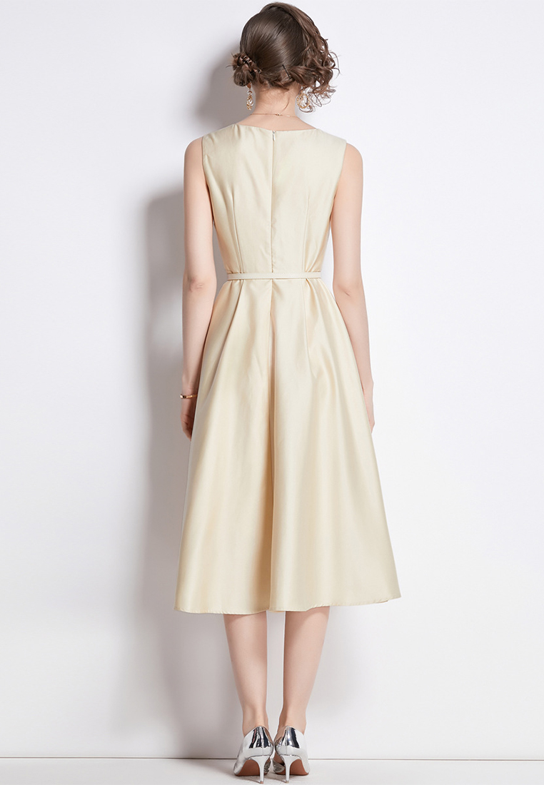 2024 Sleeveless Round Neck Waist Slimming Mid length Dress CA4021904BE