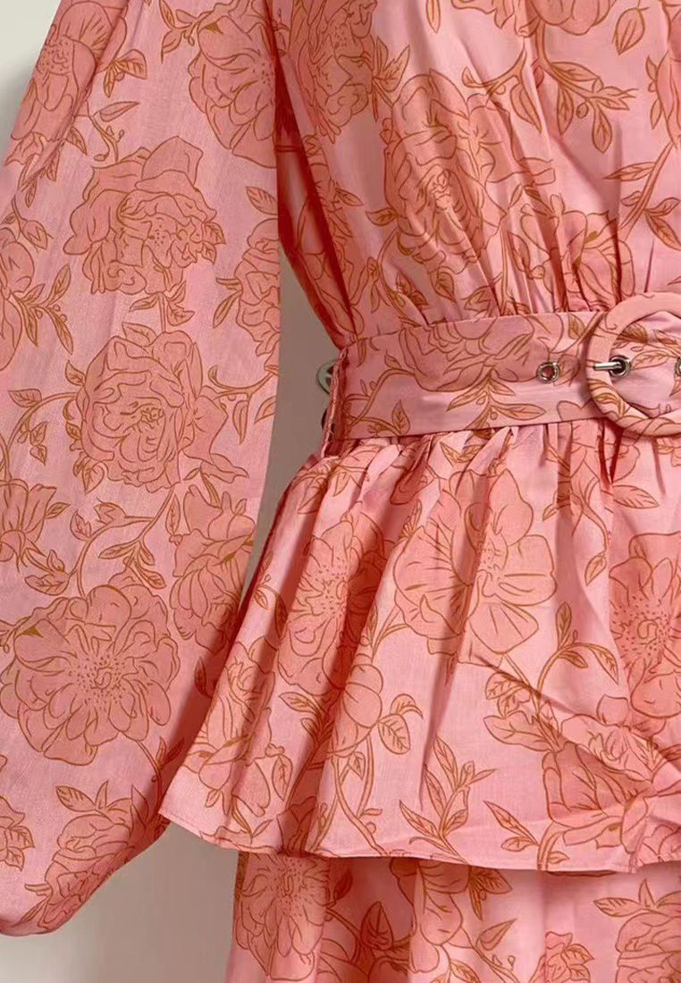 2024 Autumn V-neck lantern sleeve temperament long dress CA24081604PI