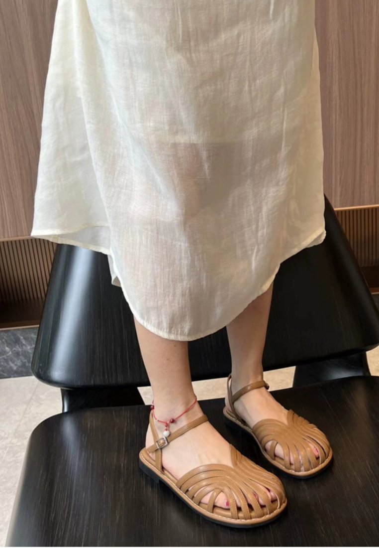 2025 Summer Hollow Braided Retro Flat Roman Shoes CA25042204W