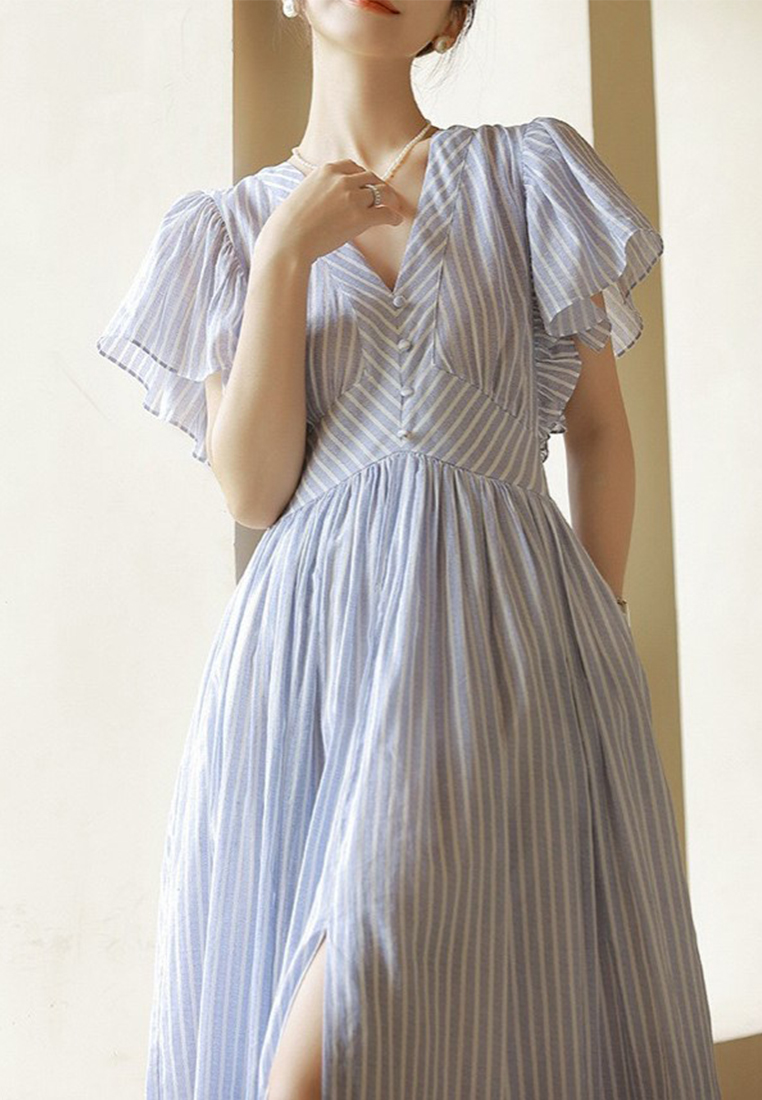 French summer high-end cut temperament V-neck dress CA25032704BL