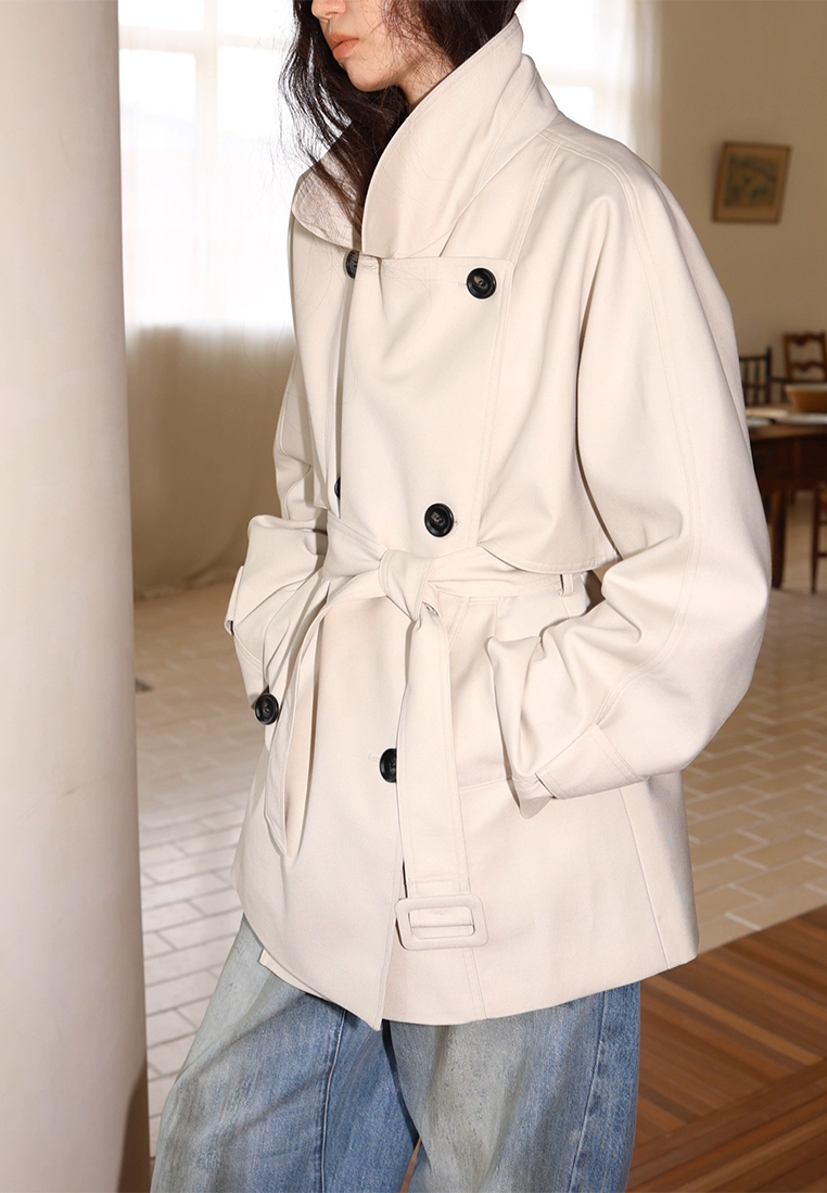 Classic Twill Lapel Short Trench Coat CA25102404W
