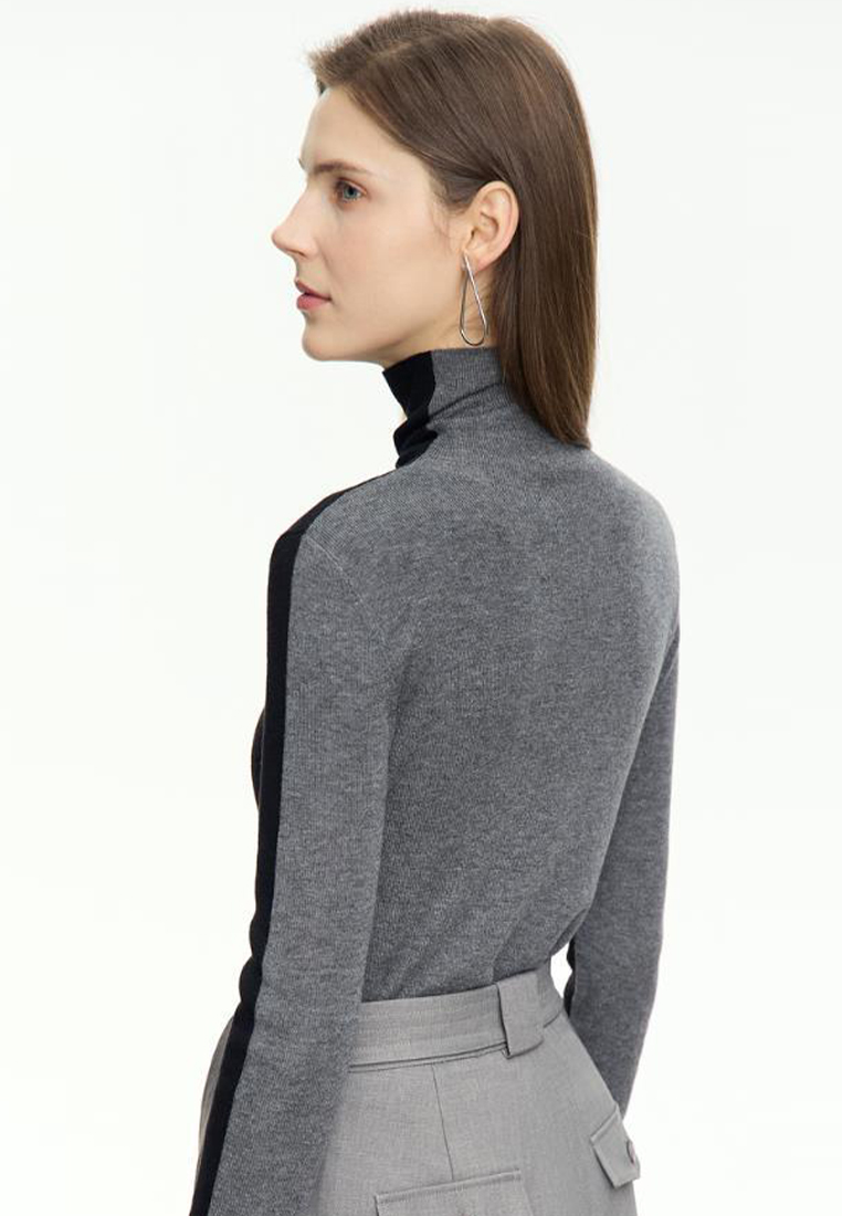 Contrast color simple wool blend sweater knitted bottoming shirt CA120404GY