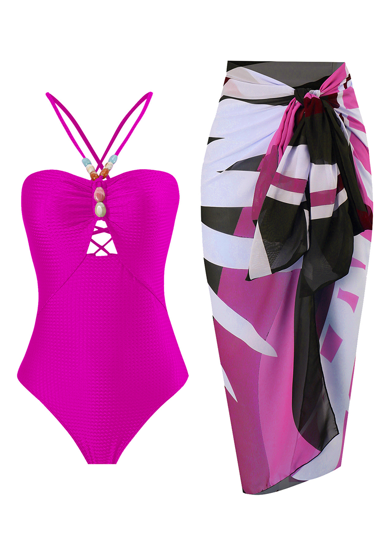 2025 French Chiffon Skirt One-Piece Swimsuit Set CA25030504GR