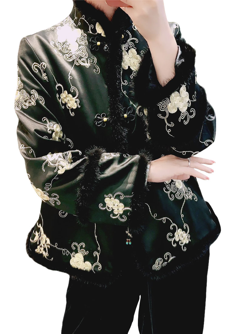 Luxury New Embroidered mink fur Chinese knot buckle Retro cotton jacket CA010604PI
