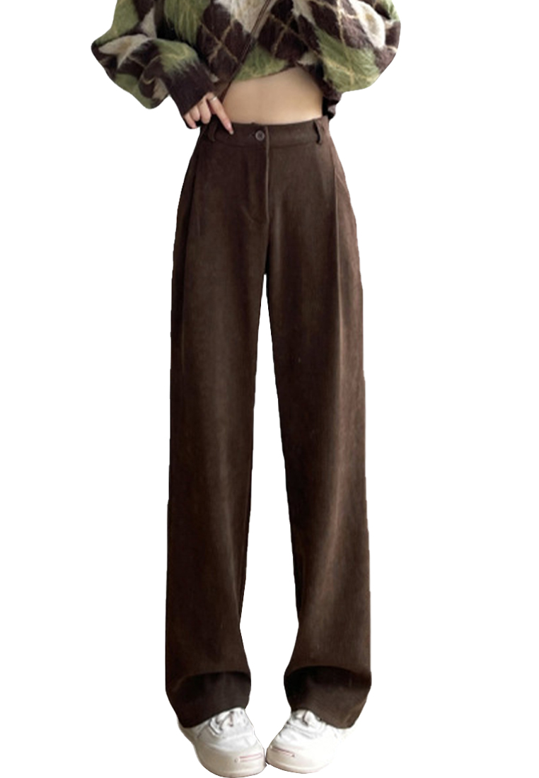 Chenille corduroy solid color high waist drape casual pants A110604BL