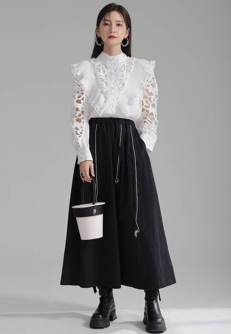 2024 New french embroidered hollow shirt standing neck top CA24030104BK