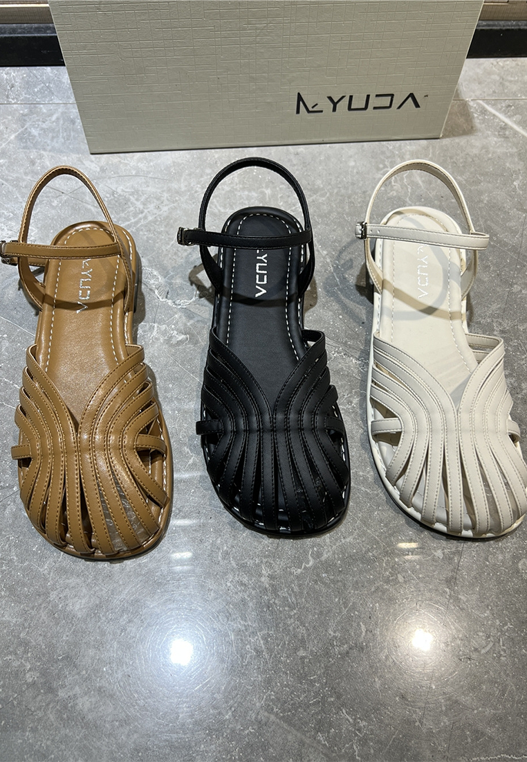 2025 Summer Hollow Braided Retro Flat Roman Shoes CA25042204W