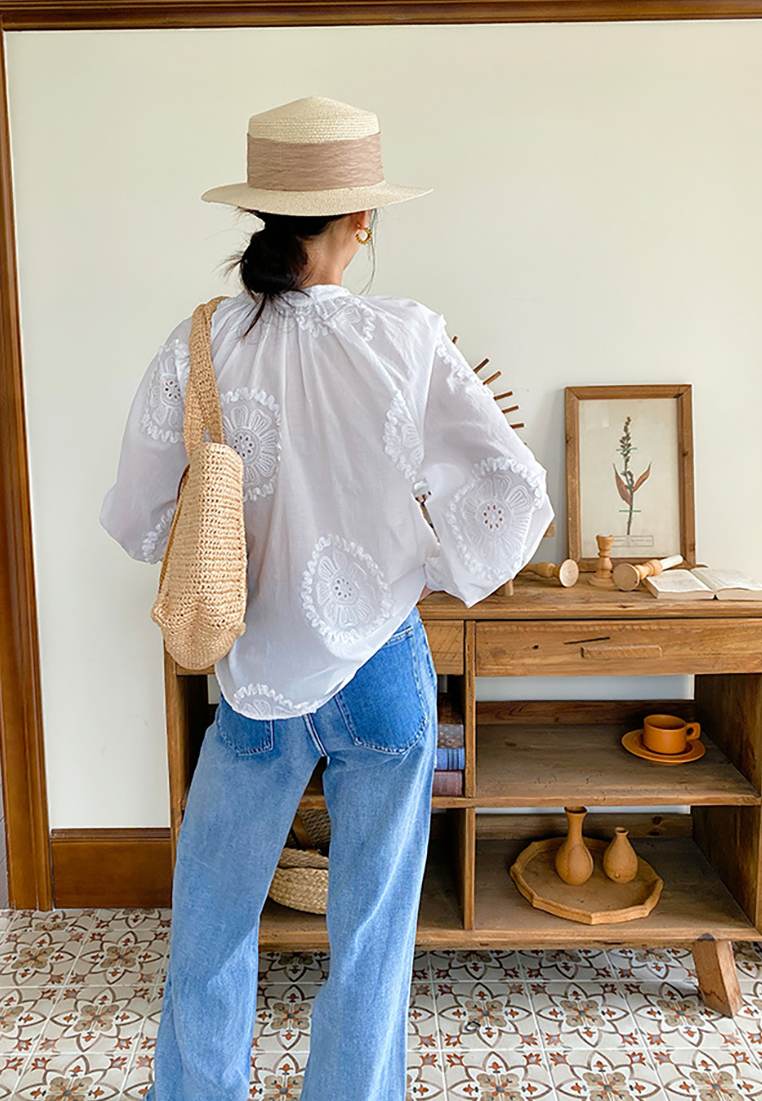 New autumn long-sleeved sun-proof French white shirt CA25100904W