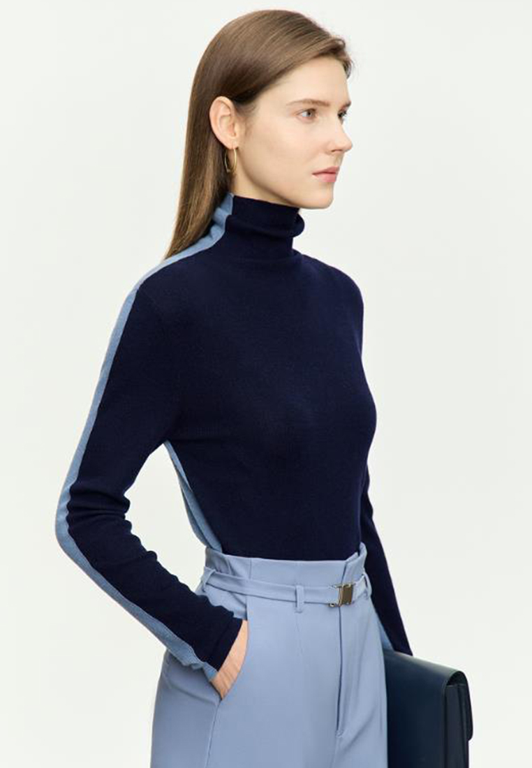 Contrast color simple wool blend sweater knitted bottoming shirt CA120404GY