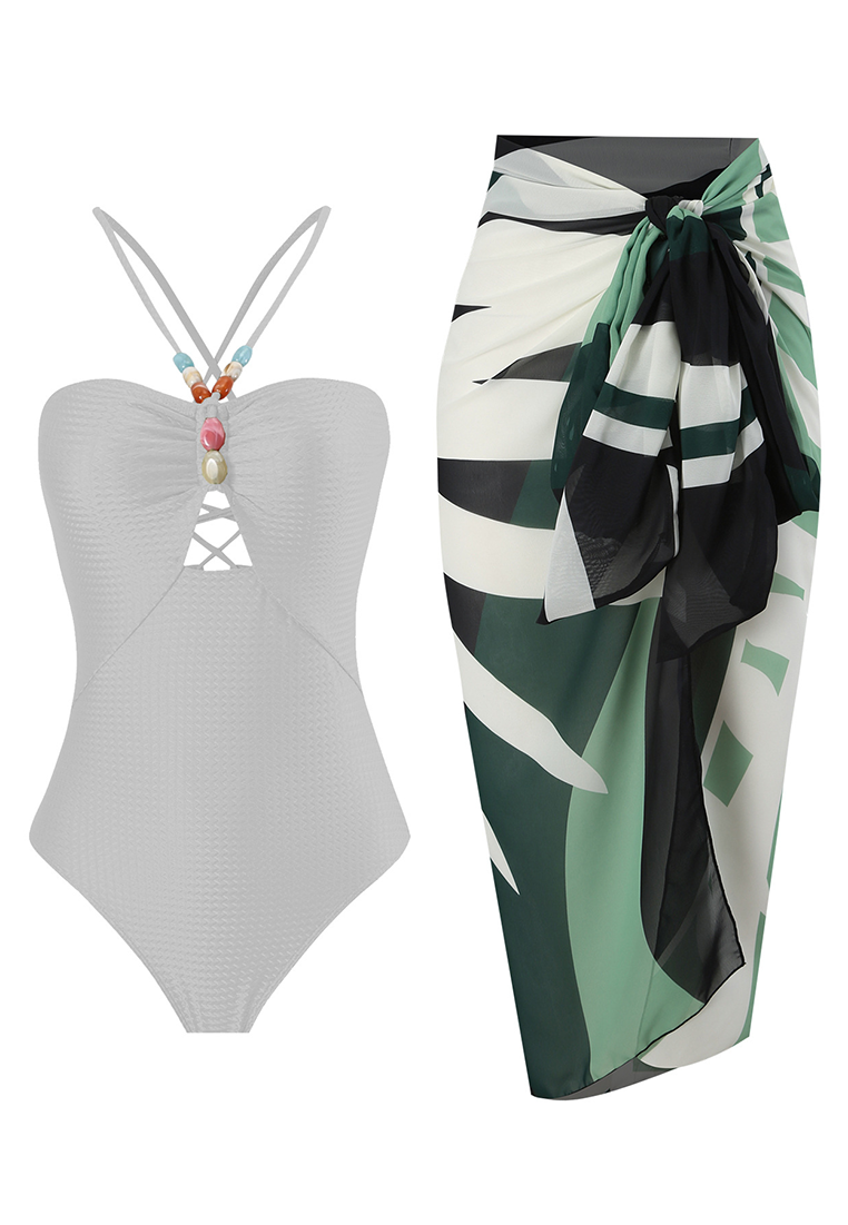 2025 French Chiffon Skirt One-Piece Swimsuit Set CA25030504GR