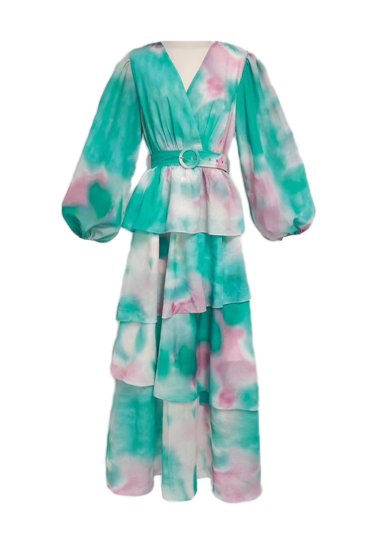 2024 Autumn V-neck lantern sleeve temperament long dress CA24081604PI