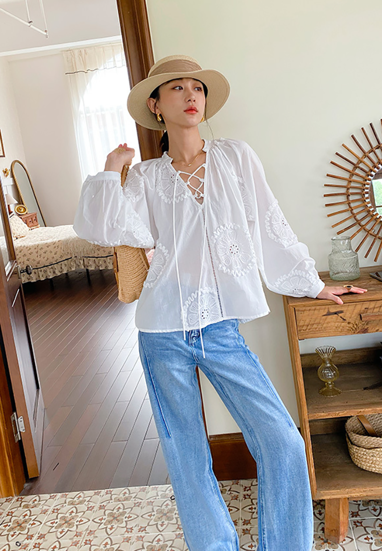 New autumn long-sleeved sun-proof French white shirt CA25100904W