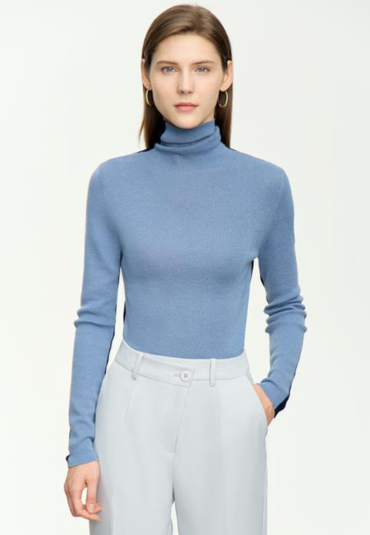 Contrast color simple wool blend sweater knitted bottoming shirt CA120404GY
