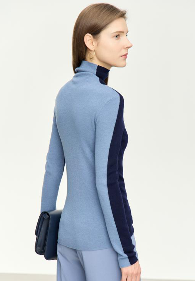 Contrast color simple wool blend sweater knitted bottoming shirt CA120404GY
