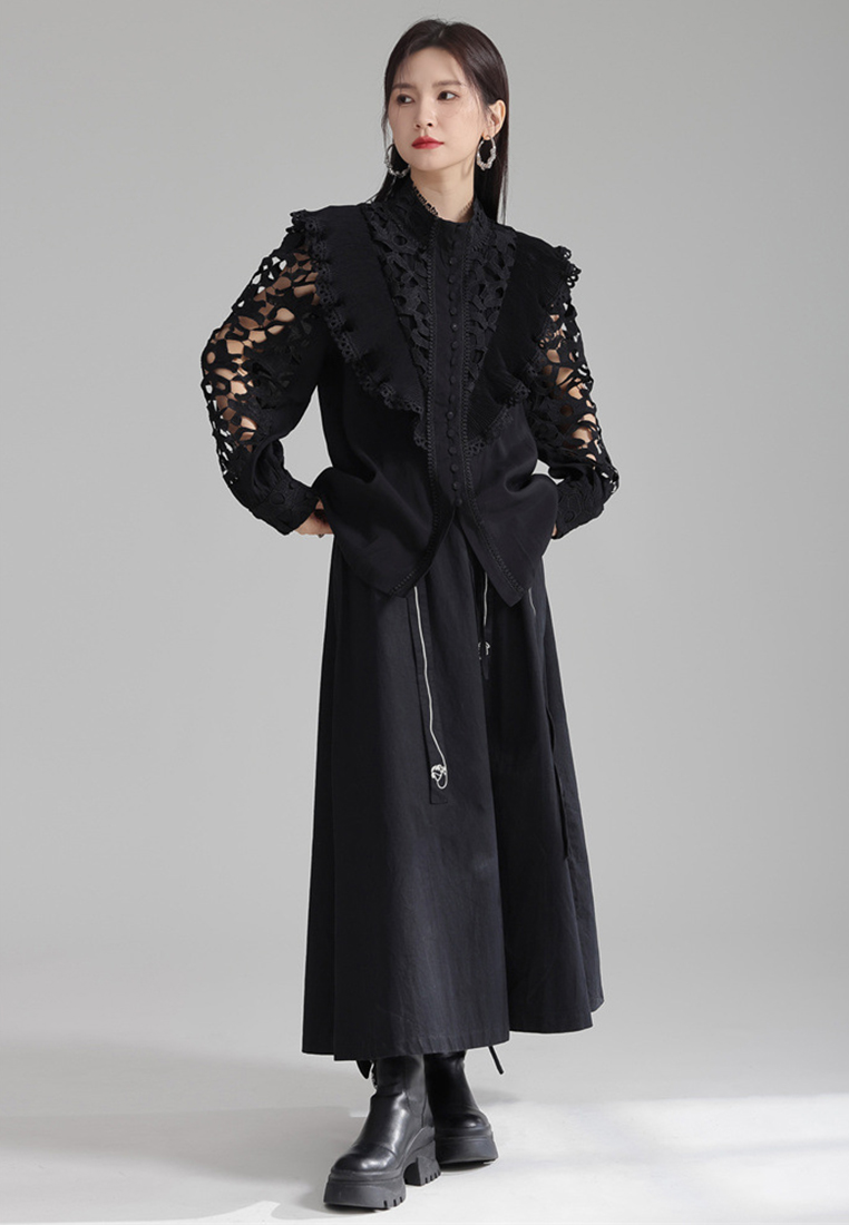 2024 New french embroidered hollow shirt standing neck top CA24030104BK