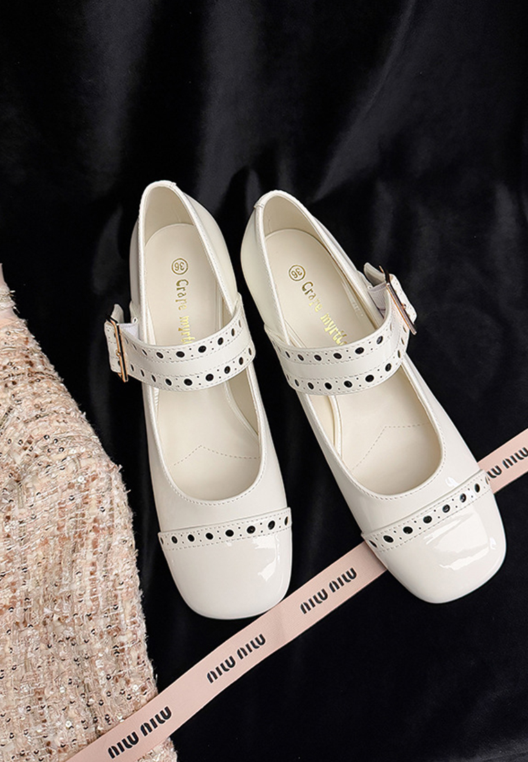 Early spring metal belt buckle Mary Jane thick heel shoes CA25051602BK