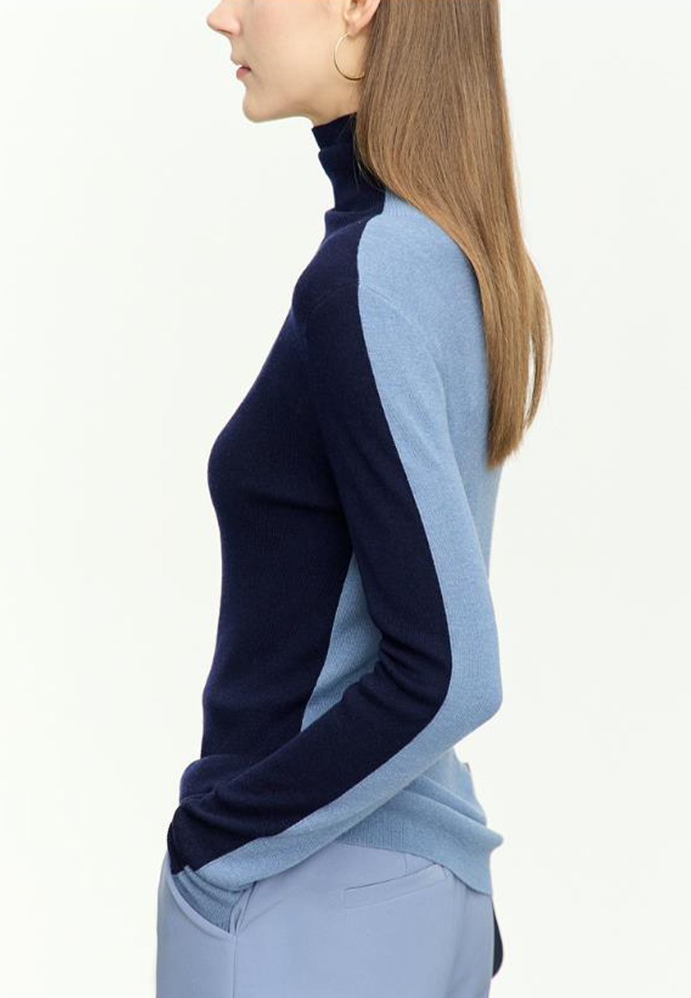 Contrast color simple wool blend sweater knitted bottoming shirt CA120404GY