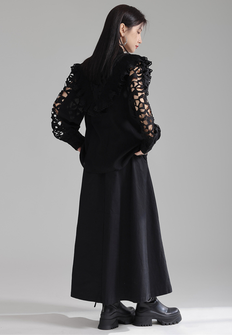 2024 New french embroidered hollow shirt standing neck top CA24030104BK