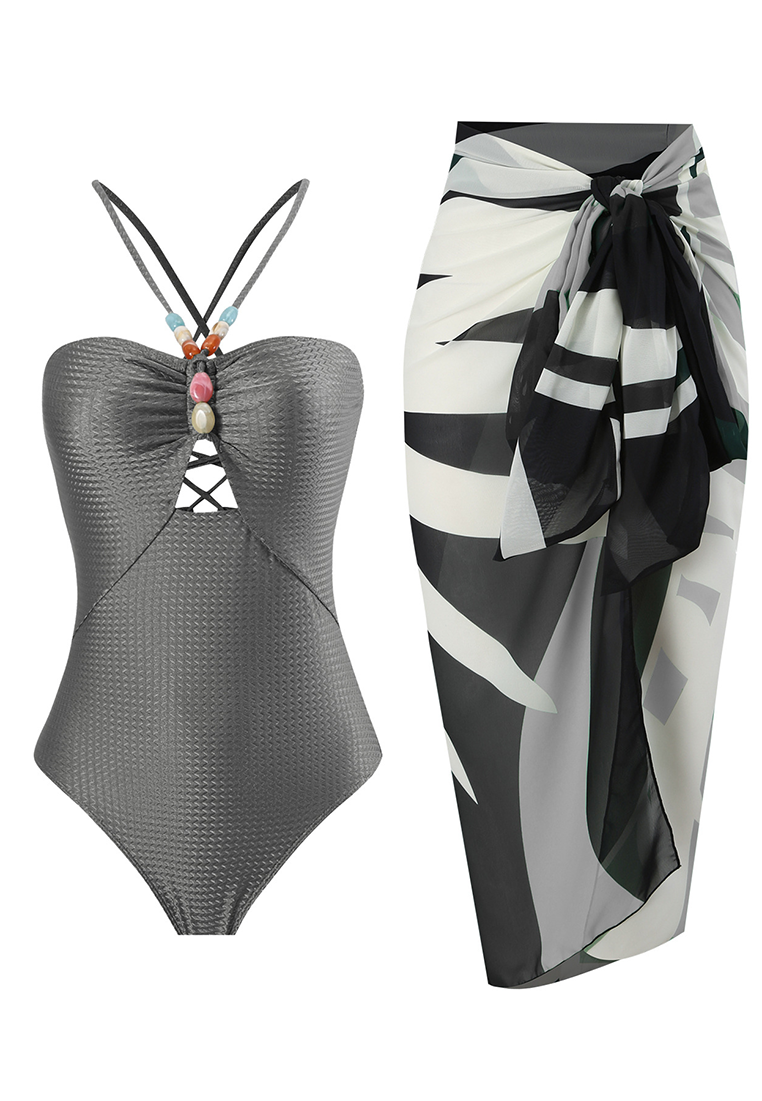 2025 French Chiffon Skirt One-Piece Swimsuit Set CA25030504GR