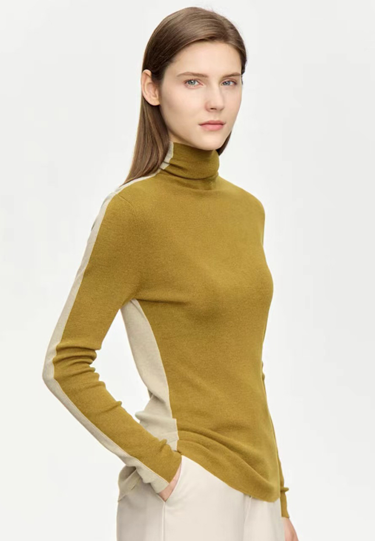 Contrast color simple wool blend sweater knitted bottoming shirt CA120404GY