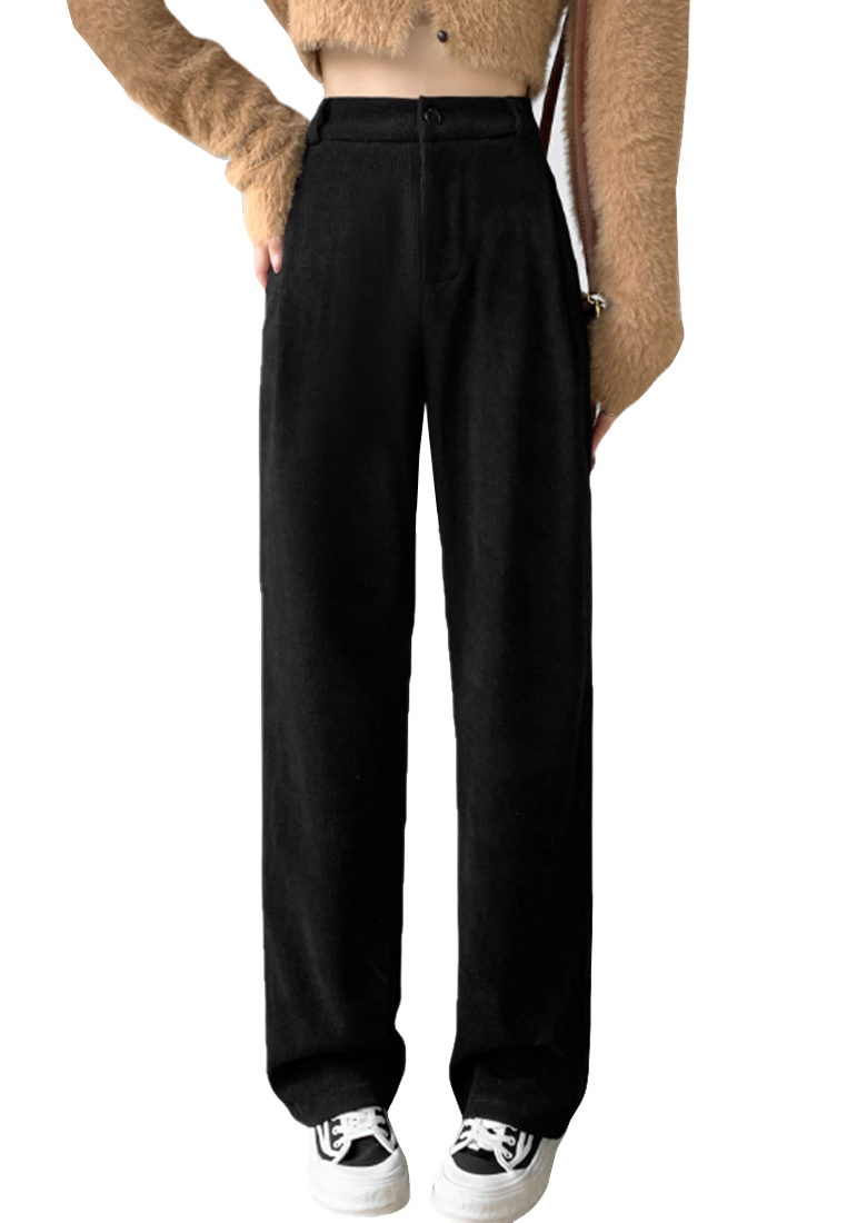 Chenille corduroy solid color high waist drape casual pants A110604BL