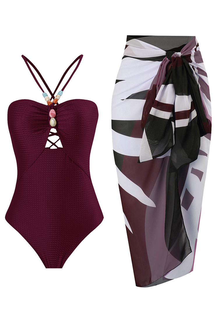 2025 French Chiffon Skirt One-Piece Swimsuit Set CA25030504GR